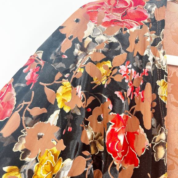 Sans Souci Womens Boho Western Fall Velvet Fringe Floral Cardigan Kimono Size M - Picture 4 of 5